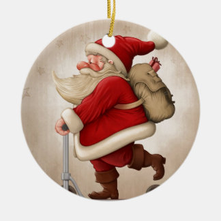 Ornamento De Cerâmica Papai Noel e o patinete do impulso