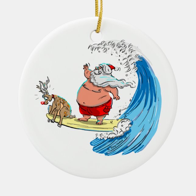Ornamento De Cerâmica papai noel e Rudolf (Frente)