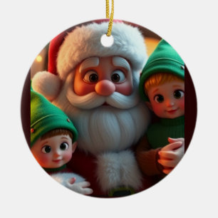 Ornamento De Cerâmica Papai Noel e seus duendes