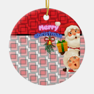 Ornamento De Cerâmica Papai Noel e Sra. Claus Fofo Saudação de Natal 