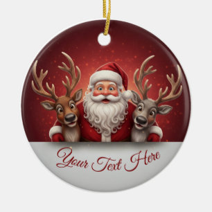 Ornamento De Cerâmica Papai Noel e Trio de Rena Personalizados