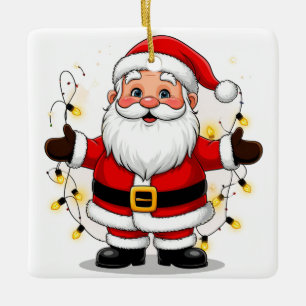 Ornamento De Cerâmica Papai Noel em Pé com Luzes de Natal