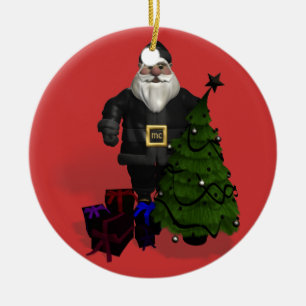 Ornamento De Cerâmica Papai Noel Em Preto Couro