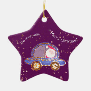 Ornamento De Cerâmica Papai Noel em seu carro no Natal