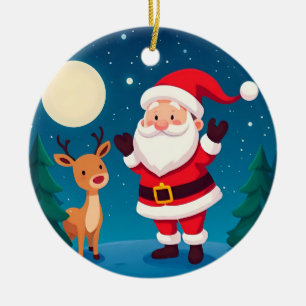 Ornamento De Cerâmica Papai Noel em uma Cena Mágica de Inverno