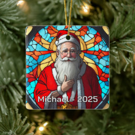 Ornamento De Cerâmica Papai Noel em Vidro Colorido Atemporal