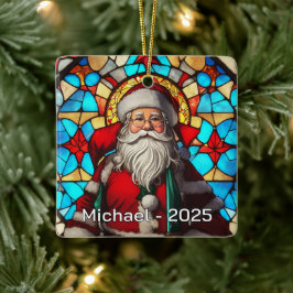 Ornamento De Cerâmica Papai Noel em Vidro Colorido Clássico
