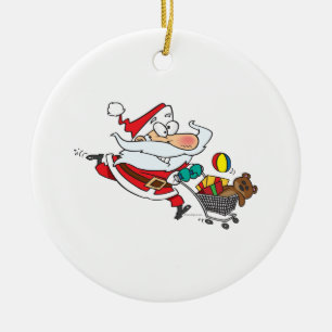 Ornamento De Cerâmica Papai Noel engraçado de desenho animado fazendo co