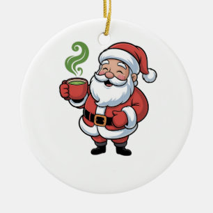 Ornamento De Cerâmica Papai Noel engraçado de Natal segurando uma bebida