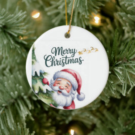 Ornamento De Cerâmica Papai Noel Engraçado e Fofo com Árvore e Tipografi