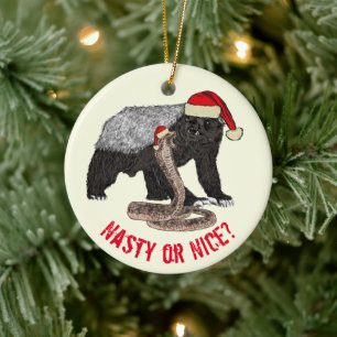 Ornamento De Cerâmica Papai Noel engraçado e texugo de mel Badass Natal