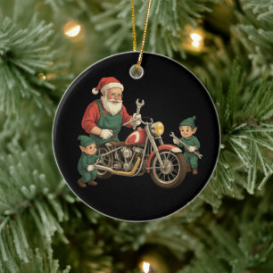 Ornamento De Cerâmica Papai Noel Engraçado Mecânico Retro Motociclista N