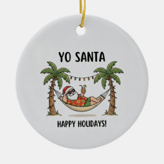 Ornamento De Cerâmica Papai Noel Engraçado Verão Natal Tropical Feriado