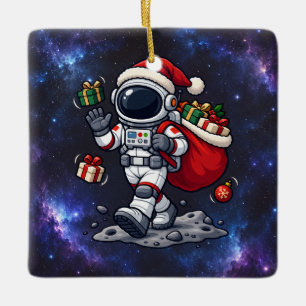 Ornamento De Cerâmica Papai Noel Espacial de Natal com Presentes Flutuan