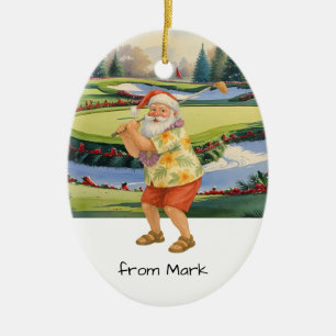 Ornamento De Cerâmica Papai Noel está jogando golfe no campo de golfe em