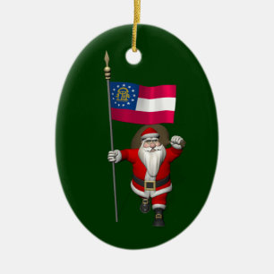 Ornamento De Cerâmica Papai Noel feliz com a bandeira de Geórgia