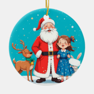 Ornamento De Cerâmica Papai Noel feliz com a Donzela de Neve