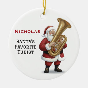 Ornamento De Cerâmica Papai Noel Fofo Personalizado Tocando Tuba