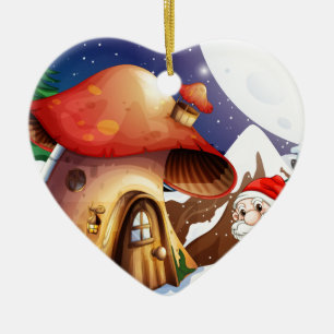 Ornamento De Cerâmica Papai noel fora da casa do cogumelo