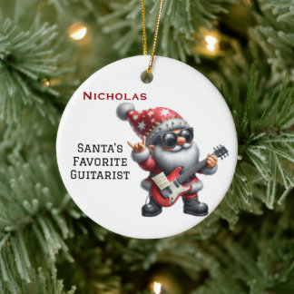 Ornamento De Cerâmica Papai Noel Gnome Fofo Personalizado Tocando Violão