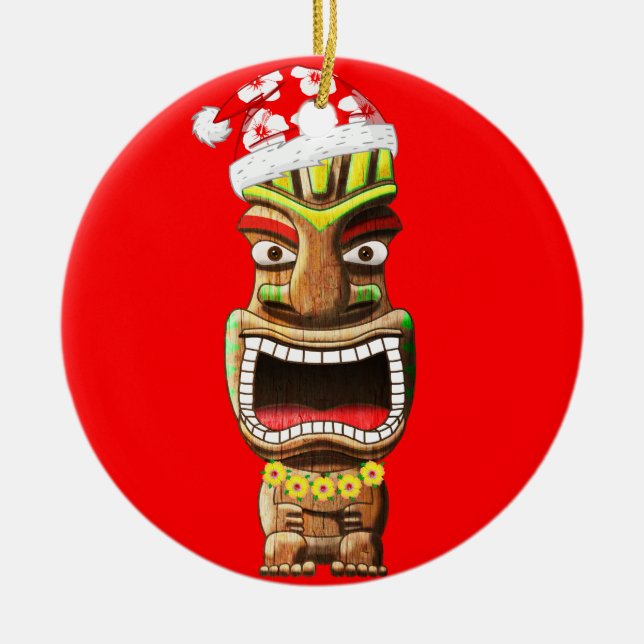 Ornamento De Cerâmica Papai noel havaiano Tiki do Natal (Frente)