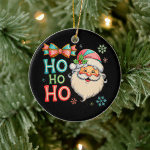 Ornamento De Cerâmica Papai Noel Ho Ho Préppy Natal Coquette Laço Xmas