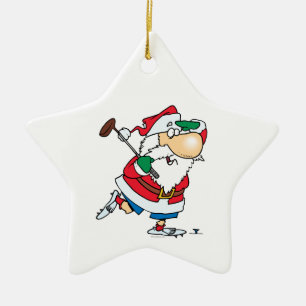 Ornamento De Cerâmica Papai Noel jogador de golfe de desenho animado eng