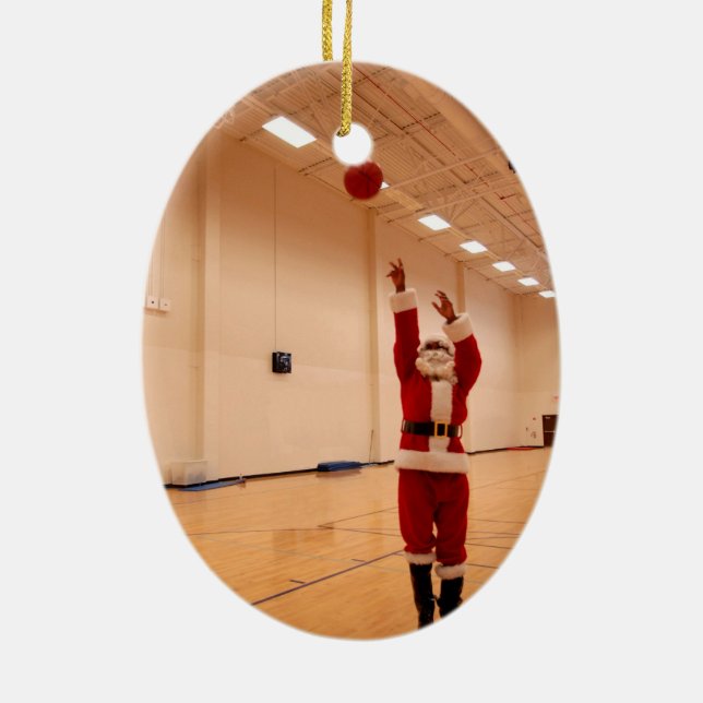 Ornamento De Cerâmica Papai Noel Jogando Basquete (Verso)