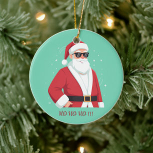 Ornamento De Cerâmica Papai Noel Legal com Óculos de Sol Ho Ho Ho Natal
