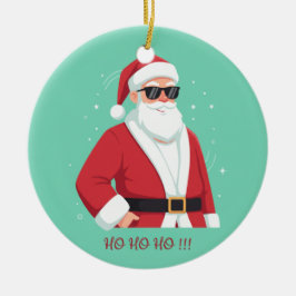 Ornamento De Cerâmica Papai Noel Legal com Óculos de Sol Ho Ho Ho Natal