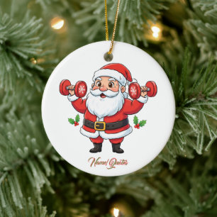 Ornamento De Cerâmica Papai Noel Levantando Halteres – Natal Divertido