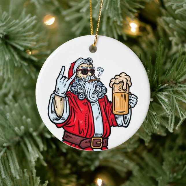 Ornamento De Cerâmica Papai Noel Mau, Rocha, Cerveja e Charuto (Árvore)