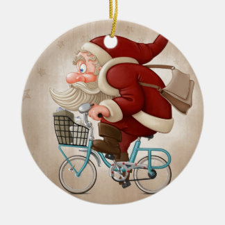 Ornamento De Cerâmica Papai Noel monta a bicicleta