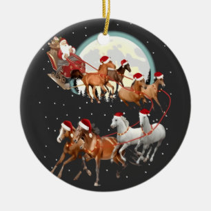 Ornamento De Cerâmica Papai Noel montando cavalos, trenó equestre