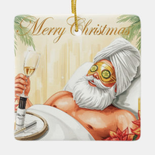 Ornamento De Cerâmica Papai Noel na Banheira Spa tema Natal
