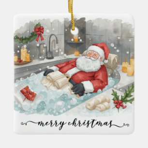 Ornamento De Cerâmica Papai Noel na Banheira Spa tema Natalino