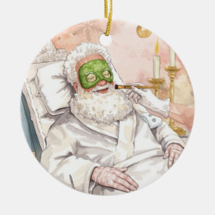 Ornamento De Cerâmica Papai Noel na Banheira Spa tema Natalino