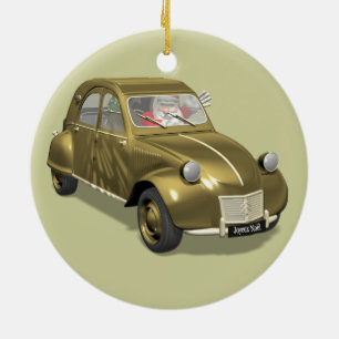 Ornamento De Cerâmica Papai Noel Na Citroen 2CV