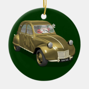 Ornamento De Cerâmica Papai Noel Na Citroen 2CV