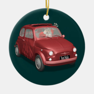 Ornamento De Cerâmica Papai Noel Na Fiat 500
