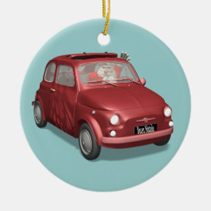 Ornamento De Cerâmica Papai Noel Na Fiat 500