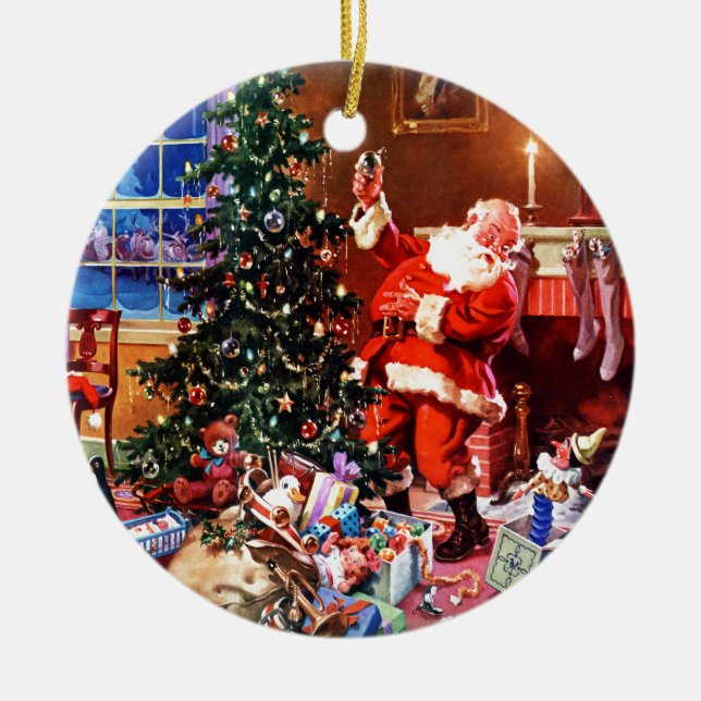 Ornamento De Cerâmica Papai Noel na noite antes do Natal (Frente)