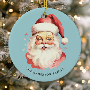Ornamento De Cerâmica Papai Noel Natal em Aquarela Azul Vintage