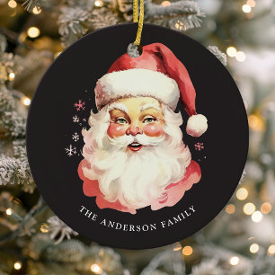 Ornamento De Cerâmica Papai Noel Natal em Aquarela Vintage Preta