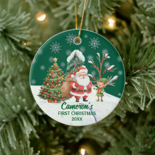 Ornamento De Cerâmica Papai Noel Neve Árvores Primeiro Natal