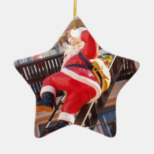Ornamento De Cerâmica Papai Noel no escape de fogo