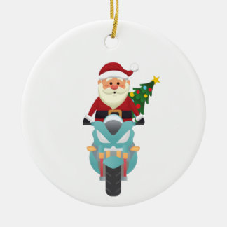 Ornamento De Cerâmica Papai Noel numa moto