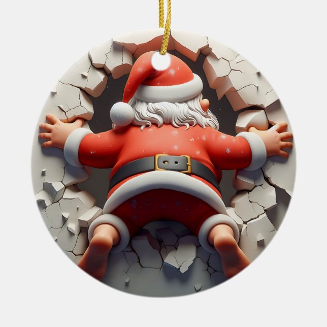 Ornamento De Cerâmica Papai Noel olhando Papais noeis Cam (Frente)