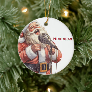 Ornamento De Cerâmica Papai Noel Personalizado Cantando 
