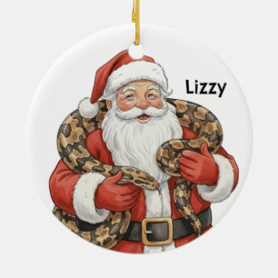 Ornamento De Cerâmica Papai Noel personalizado com cobra python birmanes